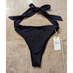 NWT Good American sz 1 Tie Front High Waist Bikini Bottoms black U2